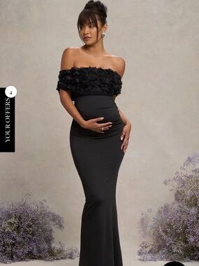 Club L London Black Strapless Floral Bandeau Maternity Gown